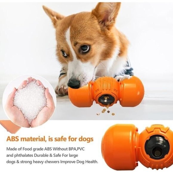Interactive Dog Toy, Orange Rolling Treat Dispenser Slow Feeder Puzzle w Squeaky - Picture 10 of 16